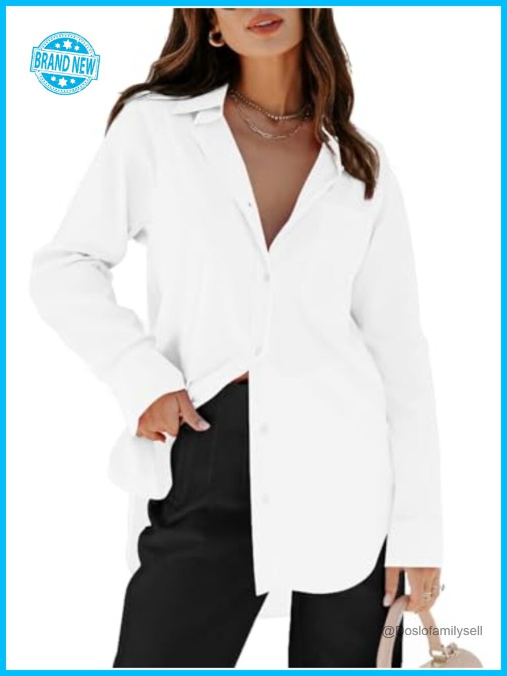 Women Oversized Button Down Shirt Long Sleeve Wrinkle Free Poplin